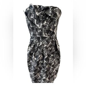 Max & Cleo NWOT black & white print dress ladies SZ 10 polyester/shiny bodycon